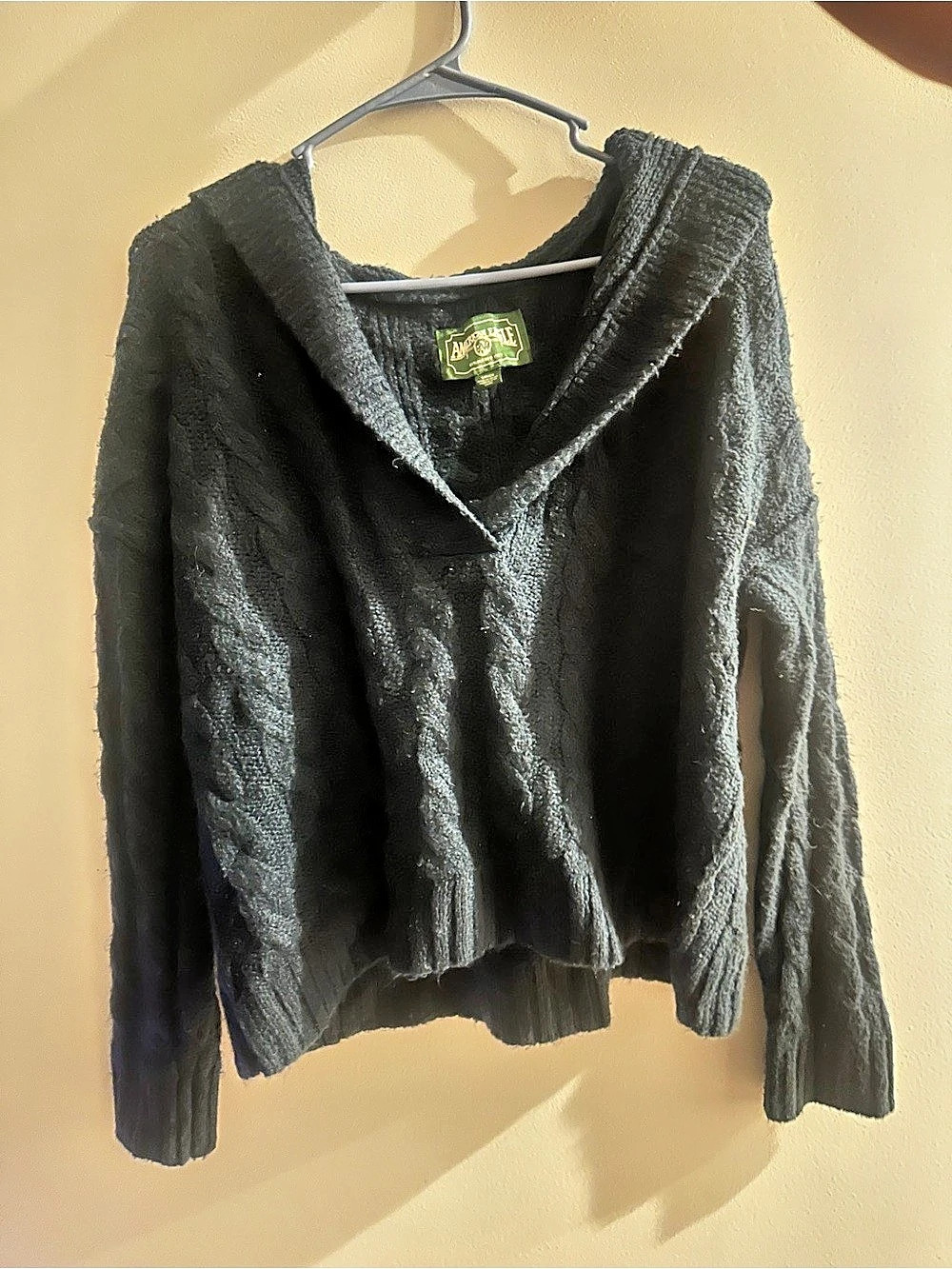 Vintage Y2K American Eagle Black Hooded Knit Sweater